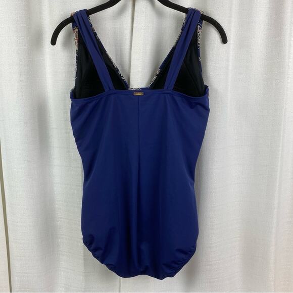 Lands End Blue Floral Slendersuit Grecian Tummy Control One Piece Swimsuit Sz.10 - Picture 10 of 16